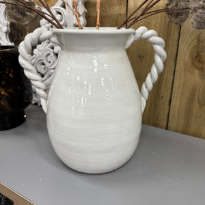 Cream Roman Ceramic Jug with twisted handles