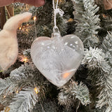 Special heart shaped Glass Bauble 10cm filled with soft white feathers
Memorial Quote - Feathers appear when angels are near