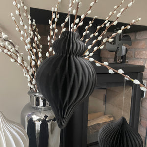 Black Honeycomb Paper Decoration - Teardrop 20cm Stylish and timeless, this lovely detailed paper hanging bauble/decoration can look great in any home hanging from a Christmas tree or to decorate a mantlepiece etc. Not just for Christmas, these would look great in your home all year round.