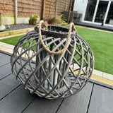 Large Round Wicker Lantern with rope handle - D46 x H39 x W39cm 
