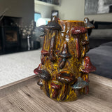 Forest Green glazed distinctive eye-catching unique Vase features intricate 3D mushroom motifs H22.5cm