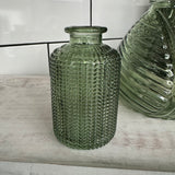 Small Glass Bottle Vases Green - Leaf pattern