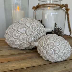 Ceramic whitewashed Artichoke / Pinecone decorations - 2 sizes