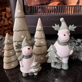 Ceramic White & Green Reindeer with Tree - 2 sizes