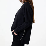 Zip Detail Plain Sweatshirt - Black