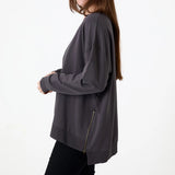 Zip Detail Plain Sweatshirt - Slate Grey