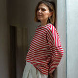 Chalk - Rebecca made from soft cotton blend with a relaxed boxy fit and long sleeves
Colour - Red / Ecru