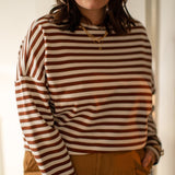 Chalk - Rebecca made from soft cotton blend with a relaxed boxy fit and long sleeves
Colour - Tobacco / Ecru