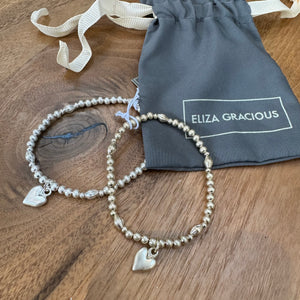 Eliza Gracious - Stretch Ball Bead Bracelet with heart Charm