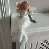 Fabric Sitting Angels with fluffy skirts - Beige