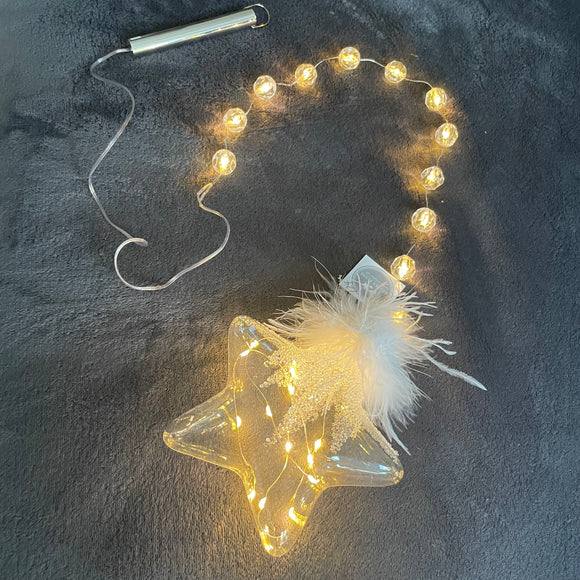 Hanging Light Up Feather Star 15cm and 12 Beads 