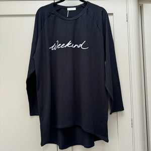 Chalk - Black Robyn Top with script 'Weekend'