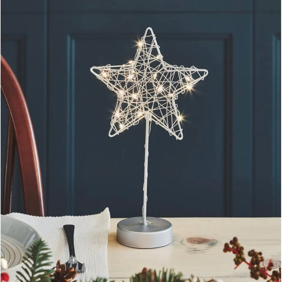 25cm Freestanding Battery Wire Star Table Lamp in Silver
