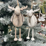 Hanging Wooden Reindeer Decoration - White or Natural