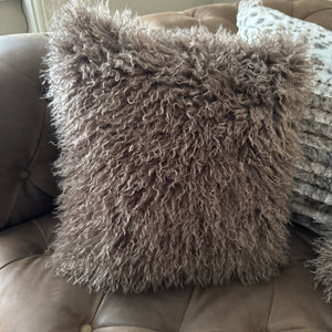 Faux Mongolian Fur Cushion 45cm - Brown