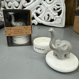 Cute Elephant tooth pot H5cm with grey elephant on top of the lid
Quote on the white ceramic pot 'My Tooth Box'