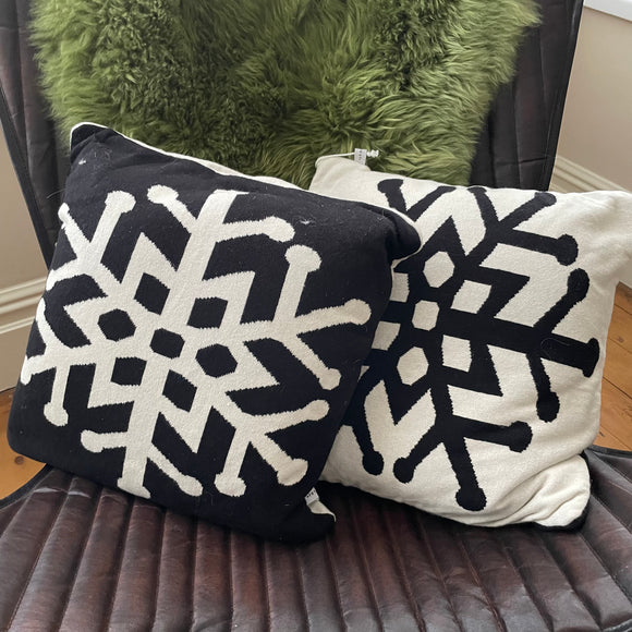 Retreat - home Black & White Reversible Snowflake Knit Cushion 40cm 23AW122