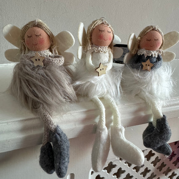 Fabric Sitting Angels with fluffy skirts - 3 colours