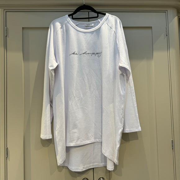 Chalk - White Robyn Top with script 'Be Happy'
