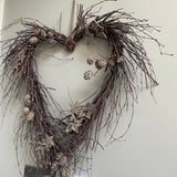 Twig Heart Wreath 60cm with Stars & pinecones
