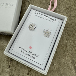 Life Charm Earrings - Pawprint Silver Studs
