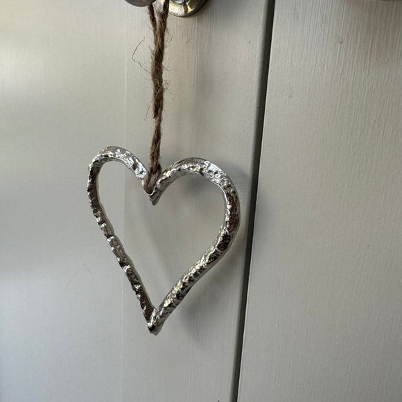 Small Silver Metal Open Hanging Heart 9cm 