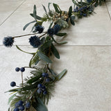 Blueberry, white berries, Thistle Branch with green Eucalyptus leaves Garland L130cm