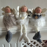 Fabric Sitting Angels with fluffy skirts - Beige