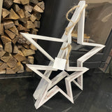 Set of 2 White Hanging Wooden Open Stars Large 46cm & Small 30cm