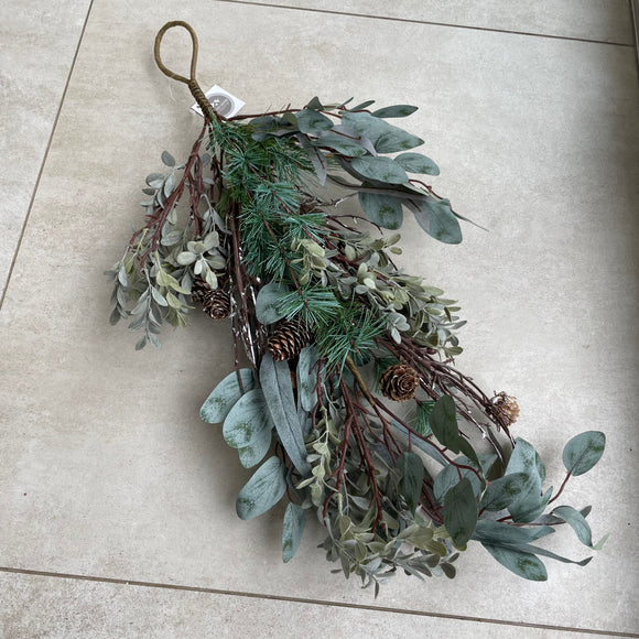 Fir Cones & Green Foliage Spray with a hoop to hang 72x31cm