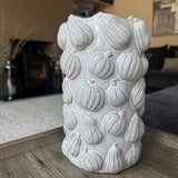 Neutral Grey &amp; White glazed Ceramic vase featuring an all-over embossed mini pumpkin pattern H24.5cm