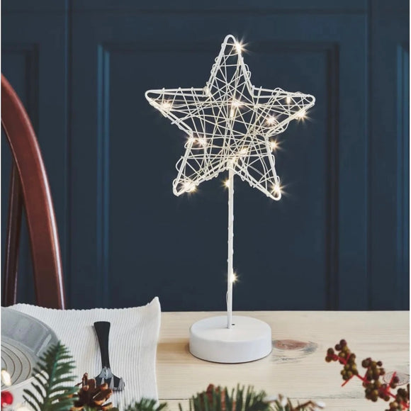25cm Freestanding Battery Wire Star Table Lamp in White
