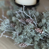 Pillar Candleholder with artificial pine branches & cones L60cm