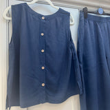 Wide Leg Culottes in Linen Viscose & Elastic waist - Navy