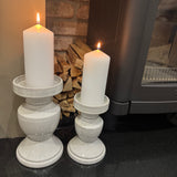 Off-White Neutral Ceramic glazed Pillar Candle Holders&nbsp;
Available in two sizes - Medium H17.5cm&nbsp; &amp; Large H22cm&nbsp;