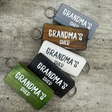 Made in the UK by Giggle Gift Co.
Wooden block keyring with white text quote on both sides;

'Grandma's Shed'&nbsp;