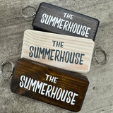 Made in the UK by Giggle Gift Co.
Wooden block keyring with white text quote on both sides;
'The&nbsp;Summerhouse'&nbsp;