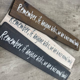 Made in the UK by The Giggle Gift co.
Long L59.5cm Wooden Hanging Plaque;
"Remember, if anyone asks, we are a nice normal family!"