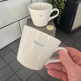 Keith Brymer Jones Word Range Medium Bucket White Porcelain Mug 350ml&nbsp;
Handstamped in retro typewriter font&nbsp; - Blue
Quote - Bellend