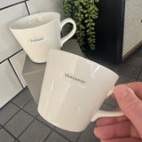 Keith Brymer Jones Word Range Medium Bucket White Porcelain Mug 350ml&nbsp;
Handstamped in retro typewriter font&nbsp; - Green
Quote - Whatever