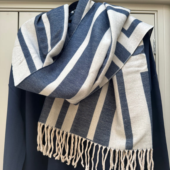 Right Angles Jacquard Doubleface Scarf - Navy