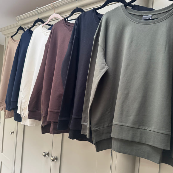 Zip Detail Plain Sweatshirt - 8 Colours