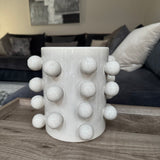 Cream / Beige Glazed Ceramic Round Vase H21cm with decorative&nbsp; raised spheres/bobble balls running vertically all the way round