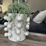 Cream / Beige Glazed Ceramic Round Vase H21cm with decorative&nbsp; raised spheres/bobble balls running vertically all the way round