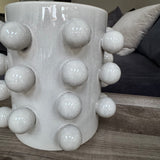 Cream / Beige Glazed Ceramic Round Vase H21cm with decorative&nbsp; raised spheres/bobble balls running vertically all the way round