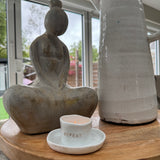 Radar Zen Spirit - Tealight Holder with plate&nbsp;
White Porcelain distorted round t-light holder secured to a dish
Quote in gold text - INHALE&nbsp; EXHALE REPEAT