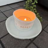 Ceramic T-light on a plate - Inhale, Exhale, Repeat