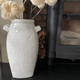 White textured stone Vase with square handles H40cm *CLICK & COLLECT*