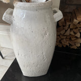 White textured stone Vase with square handles H40cm *CLICK & COLLECT*
