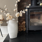 White textured stone Vase with square handles H40cm *CLICK & COLLECT*